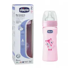 Chicco Biberon Well Being Plastico Rosa Corazon Tetina Silicona 2m+ 250 ml Cf20623 x 1 Pieza