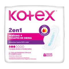 Kotex 2 En 1 Periodo + Escapes De Orina x Paq (8)