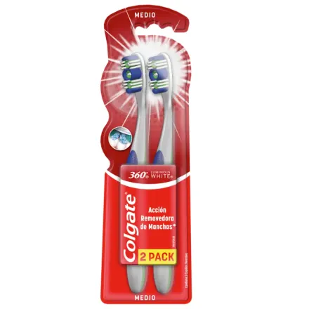 Colgate Cepillo Dental 360 Luminous White Medio x Pack (2 Piezas)