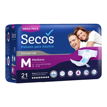 Secos Pañal Premium Para Adulto Talla M Paq x 21
