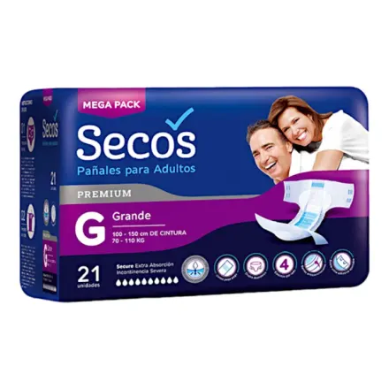 Secos Pañal Premium Para Adulto Talla g Paq x 21