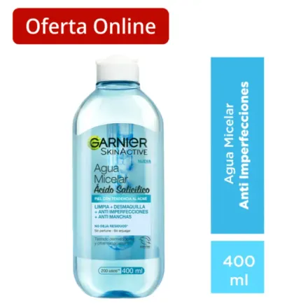Garnier Agua Micelar Anti Manchas Piel Acne x 400 ml