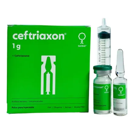 Ceftriaxon 1g Iny Im Terbol x Set (Vial/Diluyente/Jeringa) Ceftriaxona