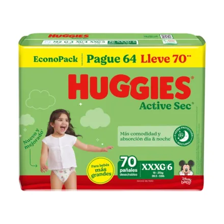 Huggies Pañales Active Sec Talla Xxxg x Paq (70)