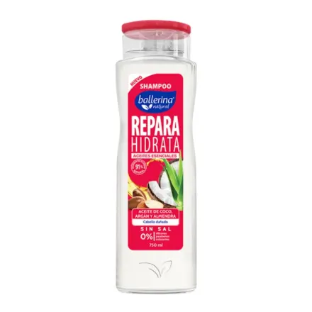 Ballerina Shampoo Repara Hidrata Aceite De Coco Argan Y Almendra x 750 ml