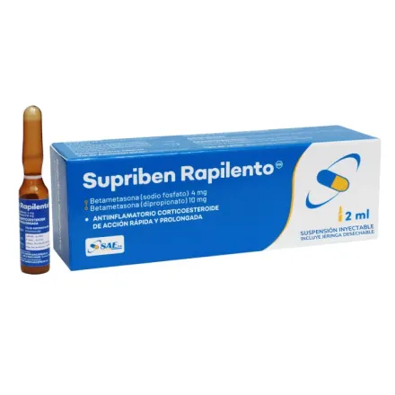 Supriben Rapilento 4 mg / 10 mg Iny Im / Sc / Ia x 2 ml Betametasona Sodio Fosfato / Dipropionato